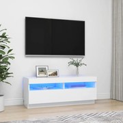 ТВ шкаф с LED осветление, бял, 100x35x40 см