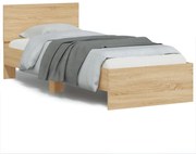 838843 vidaXL Рамка за легло с табла и LED осветление, дъб сонома, 75x190 см