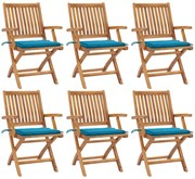 3072754 vidaXL Сгъваеми градински столове с възглавници, 6 бр, тик масив