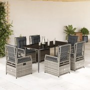 3262989 vidaXL Градински трапезен комплект 7 части с възглавници сив полиратан