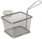 Horecano - Иноксова кошничка за сервиране правоъгълна с дръжка и рамекин 10х8х7,5см(HC-93818)