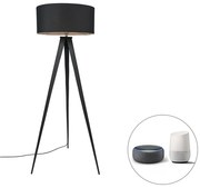 Интелигентна подова лампа черна с черен абажур с Wi-Fi A60 - Ilse