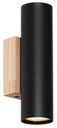 Модерна стенна лампа черна с дърво 2 светлина - Jeana