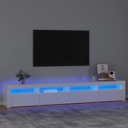 3152766 vidaXL ТВ шкаф с LED осветление, бял гланц, 240x35x40 см