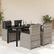 3262906 vidaXL Градински трапезен комплект 5 части с възглавници светлосив