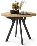 АЛДО Дъб Артисан/черни крака - КРЪГЛА РАЗТЕГАТЕЛНА МАСА С Y-ОБРАЗНИ КРАКА В ЛОФТ/ИНДУСТРИАЛЕН СТИЛ ЗА ХОЛ ИЛИ ТРАПЕЗАРИЯ