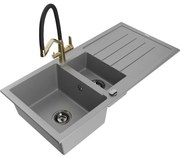 Mexen Andres гранитна мивка с 1,5 камери с отцедник и кухненски смесител Duo, сив - 6515-71-671701-57-B