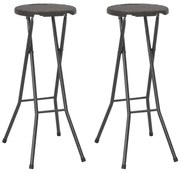 44559 vidaXL Сгъваеми бар столове, 2 бр, HDPE и стомана, кафяви, ратанов вид
