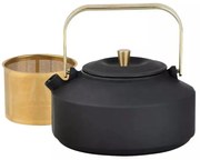 Чайник с инфузер Kinghoff KH 1935, 1 л, Профилиран чучур, Чугун, Емайлирана вътрещност, Черен