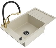 Mexen Elias гранитна мивка с една камера и оттичане с кухненски смесител Duo, бежов - 6511-69-671701-57-B