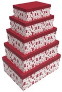 Комплект Кутии за Подреждане една върху друга DKD Home Decor Бял Червен Картон Царица 50 x 35 x 25 cm (5 броя)