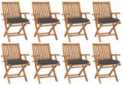 3072792 vidaXL Сгъваеми градински столове с възглавници 8 бр тик масив