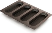 Форма за печене на багети Lekue 1009039, 29x20x2 см, 600 мл, 4 отделения, Платинен силикон, От -60 до +220C, Кафяв