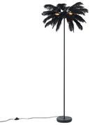 Арт Деко подова лампа черна с черни пера - Peahen