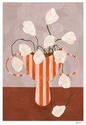 Постер 50x70 cm White Flowers in Striped Vase – Frankie Penwill – The Poster Club