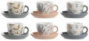 Комплект чаши с чинийки DKD Home Decor Порцелан Многоцветен 90 ml