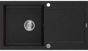 Mexen Leo гранитна мивка с 1 камера и отцеждане 900 x 500 мм, черна, хром сифон - 6501901010-77