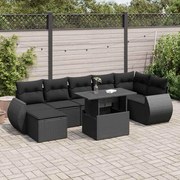 3326676 vidaXL Градински комплект диван с възглавници 8 части черен полиратан