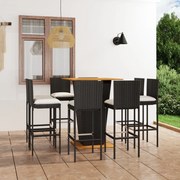 3064862 vidaXL Градински бар комплект с възглавници, 9 части, полиратан, черен