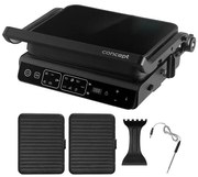 Concept ge3600 - Контактен грил с термодатчик GLASS 2000W/230V черен