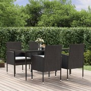 3156778 vidaXL Градински трапезен комплект възглавници 5 части черен полиратан