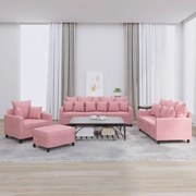 3201693 vidaXL Комплект дивани от 4 части с възглавници, розов, кадифе