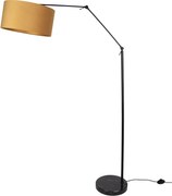 Подова лампа черна регулируема с жълт абажур и златист интериор 50 см - Editor