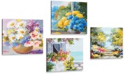 Комплект картини – Рисувани цветя във ваза с природа