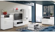Комплект мебели ФОЛК Бял гланц/мат + Бетон Милениум - МОДЕРНА СЕКЦИЯ ЗА ДНЕВНА С МАЛЪК ТВ ШКАФ