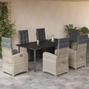 3212610 vidaXL Градински комплект 7 части с възглавници светлосив полиратан