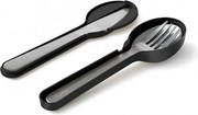 Комплект прибори за хранене Lekue On The Go 1010238, 4 части, Калъф за съхранение, -20°C / +100°C, Неръждаема стомана, Черен