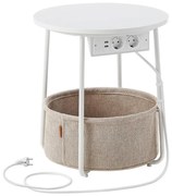 Странична масичка с вградени контакти и USB портове NOIRA бежова/бяла