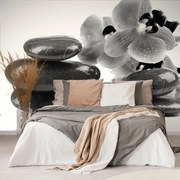 Фототапет – Черно-бели камъни и орхидея