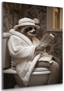 Картина на платно – Ленивец с вестници в тоалетната