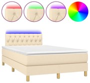 3133946 vidaXL Боксспринг легло с матрак и LED, кремаво, 120x200 см, плат