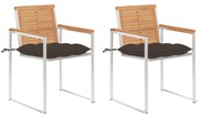 3061538 vidaXL Градински столове с възглавници, 2 бр, тик масив и стомана