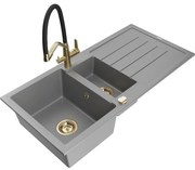 Mexen Andres гранитна мивка 1,5 камера с отцедник и кухненски смесител Duo, сив - 6515-71-671701-57-G