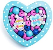 Woody - Дървени мъниста за нанизване - Малко тюркоазено сърце