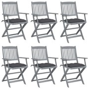 3065422 vidaXL Сгъваеми градински столове, 6 бр, с възглавници, акация масив