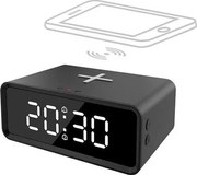 Solight CA07B - Дигитален часовник с безжично Qi зарядно 230V/CR2032 черен