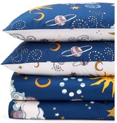 Бяло-синьо двойно удължено памучно спално бельо 230x220 cm Disco Space – Their Nibs