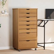 355897 vidaXL Шкаф с чекмеджета на колелца MOSS, меденокафяв, бор масив
