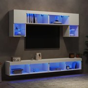 3216704 vidaXL ТВ стенни модули с LED, 6 части, бели, инженерно дърво