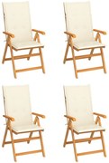 3065532 vidaXL Градински столове 4 бр с кремави възглавници тиково дърво масив