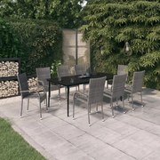 3099412 vidaXL Градински трапезен комплект, 9 части, сиво и черно