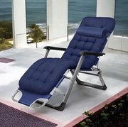 Градински шезлонг със сива рамка и възглавница Син