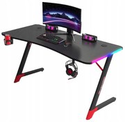 Черна геймърска маса, PC маса с RGB LED осветление Šírka: 140 cm