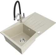 Mexen Cesar гранитна мивка с една камера с отцедник и кухненски смесител Duo, бежов - 6514-69-671701-07