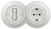 Kliklap - ретро еднополюсен ключ № 1 и SCHUKO розетка 230 V с бяла рамка