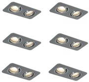 Комплект от 6 заоблени вградени спота Gunmetal GU10 50mm регулируеми IP44 2-светлини - Alberto